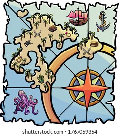 Mapa vectorial pirata, estilo caricatura