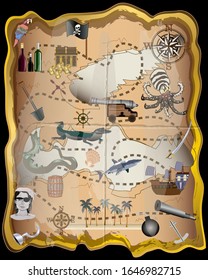 Pirate Map Elements Vector Kit - Use these elements to make your own map - For print, web, apps, games, media
