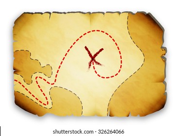 Pirate map marked with the location of the treasure