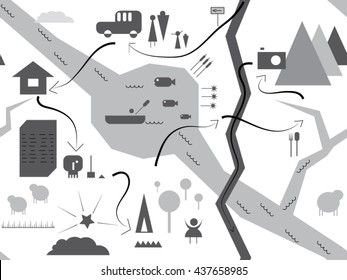 pirate map. Seamless pencil drawing, illustration on the theme of children's games
