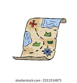 Piratenkarte von Schatz. Abenteuer und Quest. Altes Papiermanuskript für Reise oder Navigation