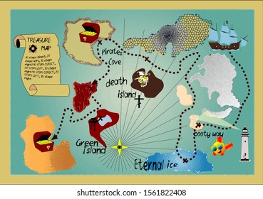 Pirate Map Treasure Danger Signs Stock Vector (Royalty Free) 1561822408 ...