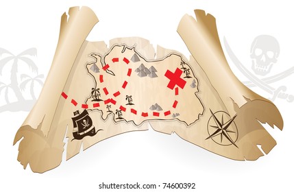 Pirate map, way to treasure