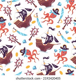 Pirate marine seamless pattern background concept. Vector isolated graphic design illustration
