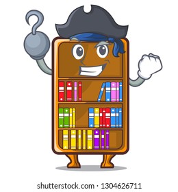 Pirate mascot bookcase beside the study desk