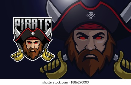Pirate mascot cartoon character esport logo design vector