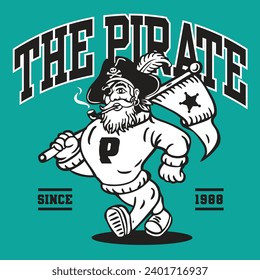The Pirate Mascot Character Design in Sport Vintage Athletic Style Hand Drawing Vector