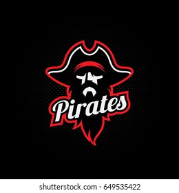 Pirate mascot for a sport team on a dark background. Vector illustration.