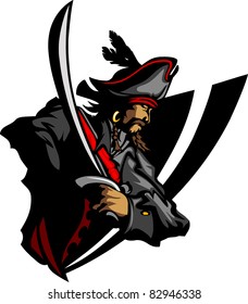 Pirate Mascot with Sword and Hat Graphic Illustration