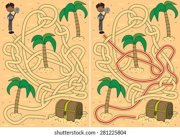 Pirate maze for kids with a solution