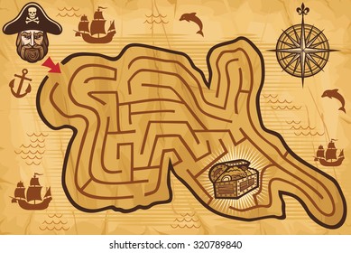 Pirate Maze For Kids With Treasure Map (labyrinth For Children, Game)