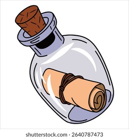 Pirate message bottle vector, isolated on white. Great for storytelling, marine adventures, and vintage designs.