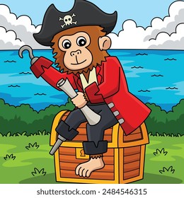 Pirate Monkey Colored Cartoon Illustration