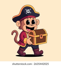 Pirate Monkey holding Treasure chest