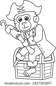 Pirate Monkey Isolated Coloring Page for Kids