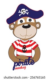 Pirate monkey vector design. Animal illustration.