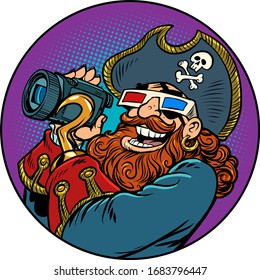 pirate movie shooting. pirate funny character. Comics caricature pop art retro illustration drawing