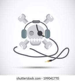 Pirate music. criminals. skull with headphone - vector illustration