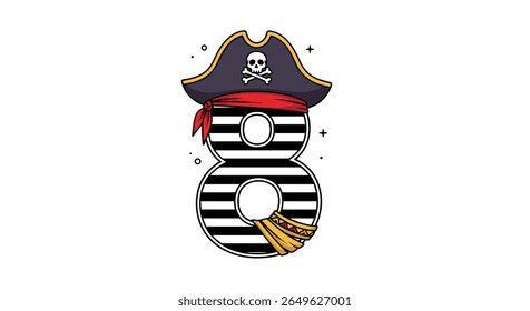 Pirate number eight costume design element for kids birthday party celebration
