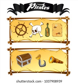 Pirate objects collection, vector illustration