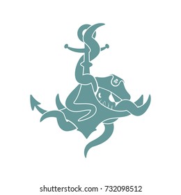 Pirate Octopus and anchor. filibuster devilfish and ship armature. Vector illustration

