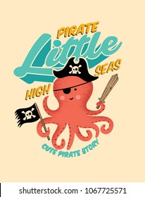 Pirate octopus. Cartton Octopus. Cute illustration octopus Pirate. 