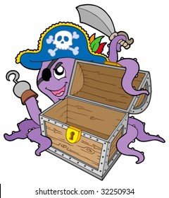 Pulpo pirata con el pecho - ilustración vectorial.