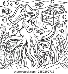 Pirate Octopus Holding Chest