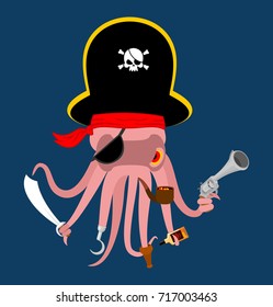 pirate Octopus. monster Invader. devilfish in pirate hat. Saber and gun. Vector illustration