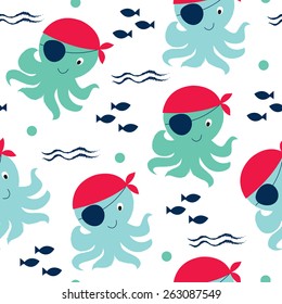 Pirate Octopus Pattern Vector Illustration