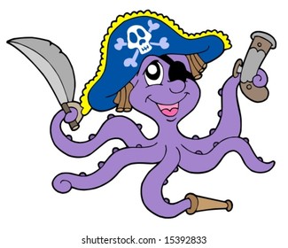 Pirate octopus with sabre - vector illustration.