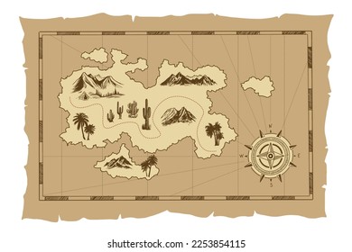 Pirate old map hand drawn Illustration.