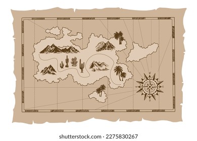 Pirate old map hand drawn Illustration.	