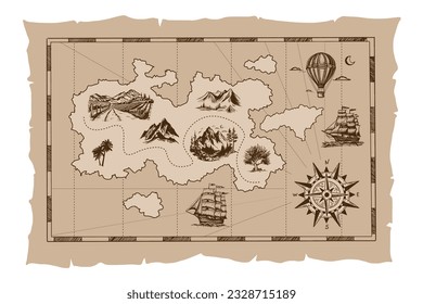 Pirate old map hand drawn Illustration.	
