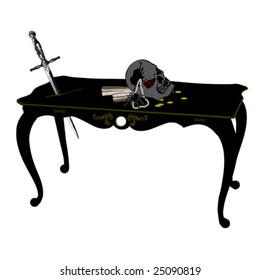Pirate old skull on the table
