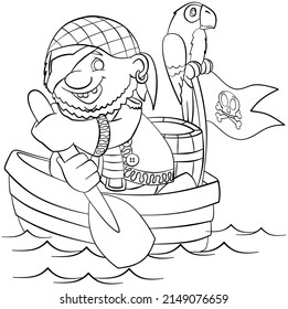 Pirate on a boat. Element for coloring page. Cartoon style.