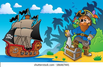 Pirata en el tema 2 de la costa - ilustración vectorial eps10.