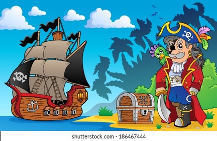 Pirate on coast theme 3 - eps10 vector illustration.