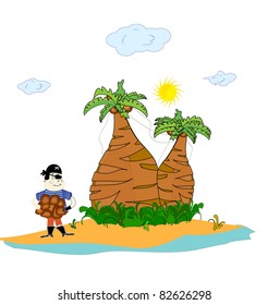 pirate on an island with palm trees vector