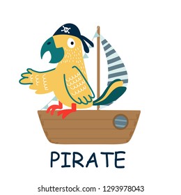 
pirate on the ship simple illustration