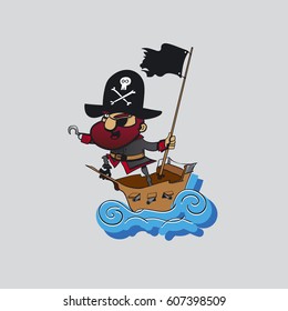 Pirate on a ship.Vector illustration. 