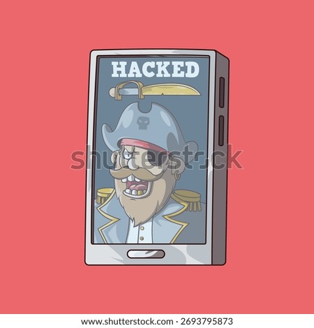 Pirate on Smartphone Screen vector illustration. Cyber Piracy design concept.