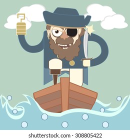 pirate on a wooden boat.