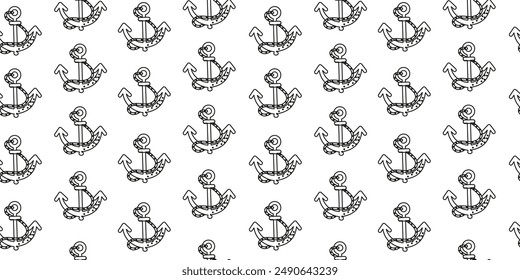 Pirate outline anchor seamless pattern in flat design