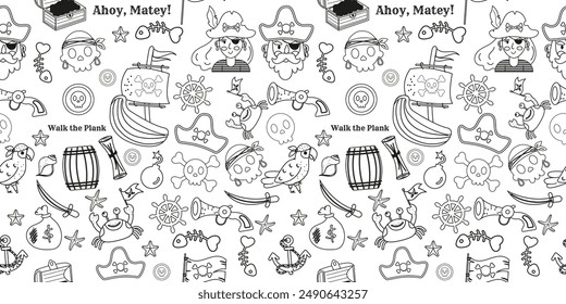 Pirate outline elements seamless pattern