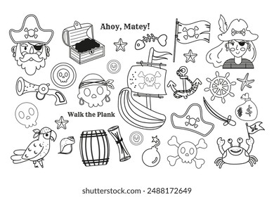 Pirate outline hand drawn elements