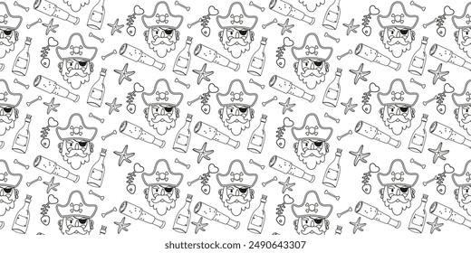 Pirate outline seamless pattern in flat design