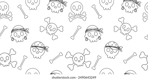 Pirate outline skull seamless pattern in flat design