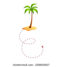 Pirate palm on the beach with map for treasure. Isolated on white background. Vector. Find treasure