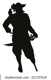 Pirate With Parrot Detailed Vector Silhouette. EPS 8